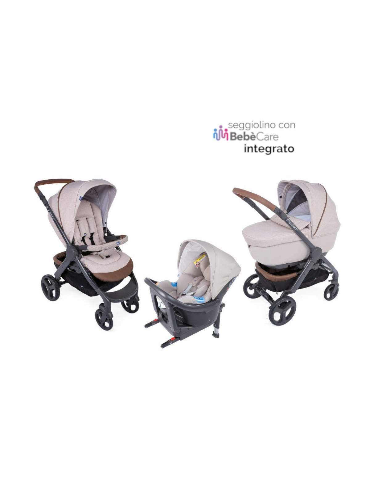 Chicco trio stylego up crossover beige con oasys i-size <b> con bebècare integrato </b> - Chicco