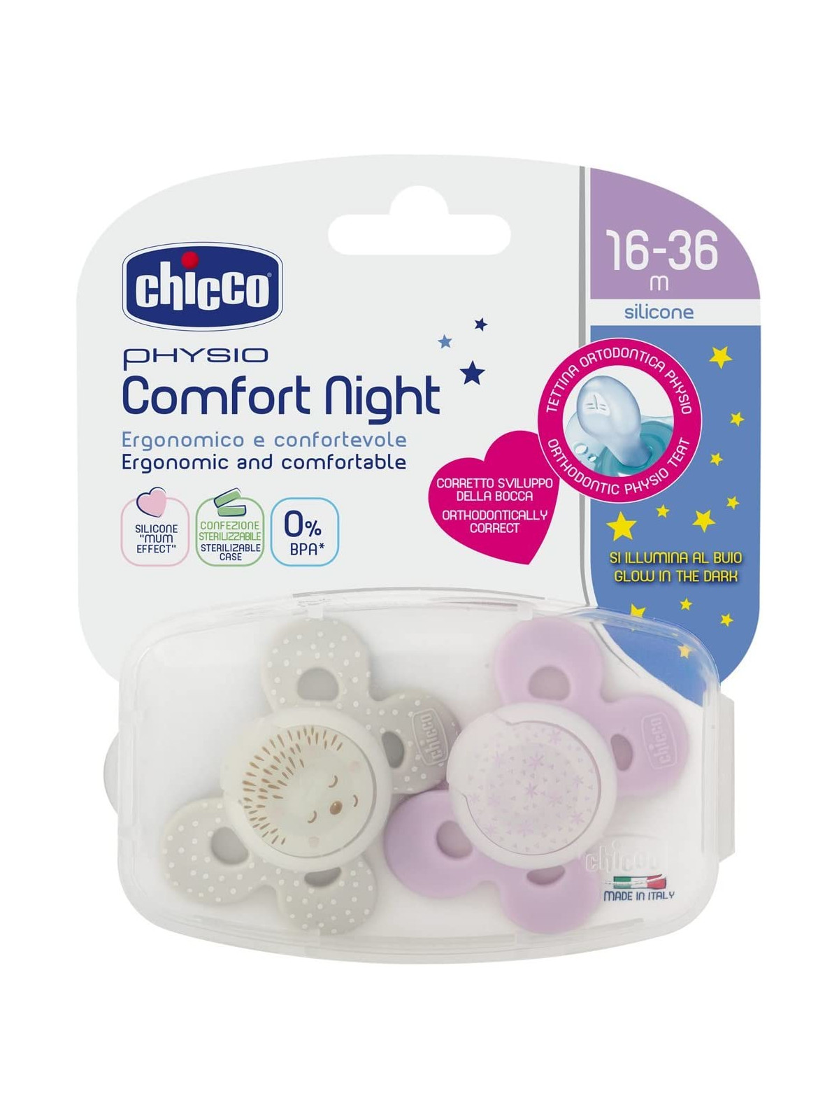 Succhietto comfort night girl silicone 16-36 mesi 2 pz - Chicco