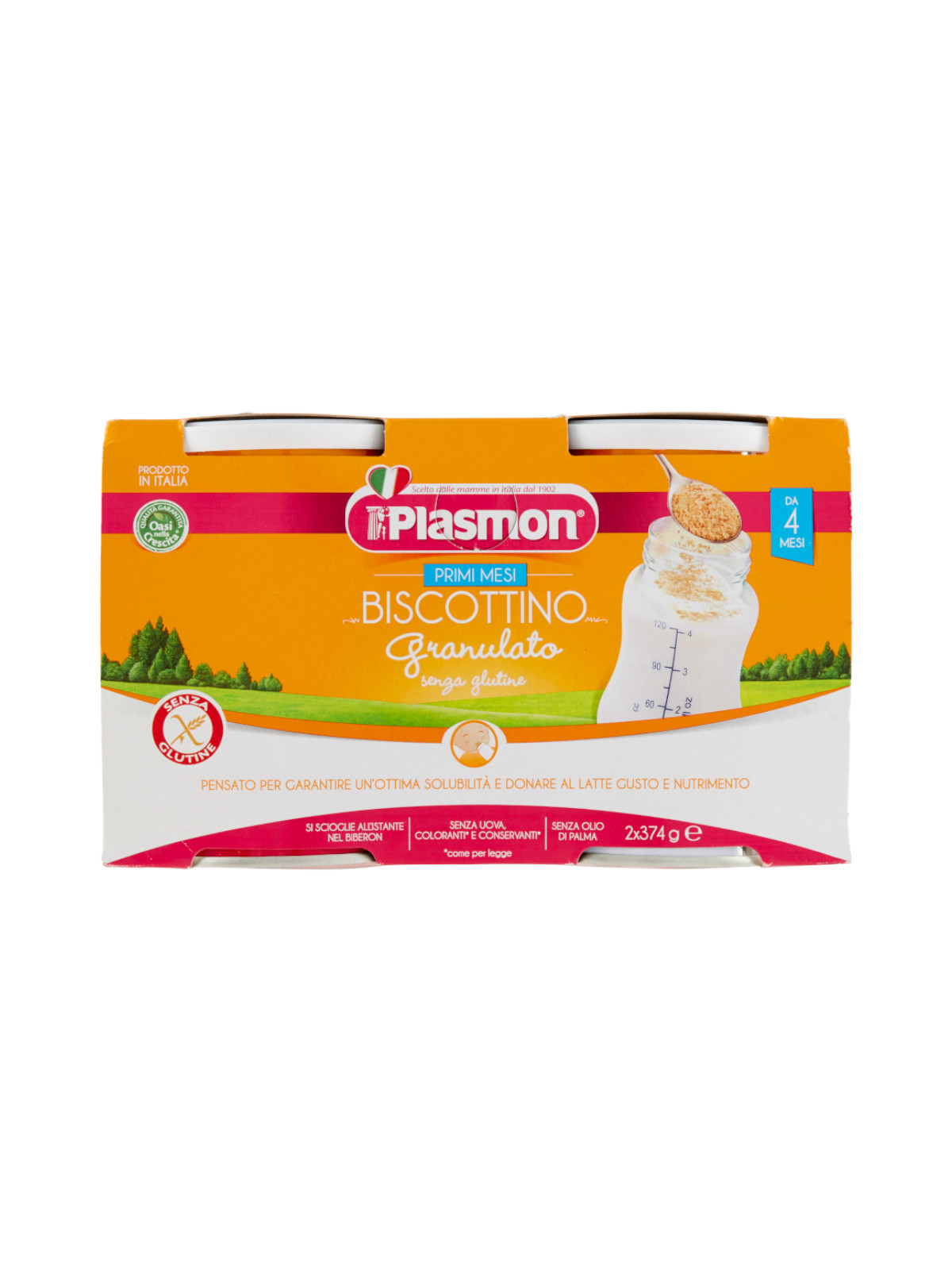 Plasmon il Biscotto Granulato Senza Glutine 2x374g 6 Box senza uova, si  scioglie all'istante nel biberon : : Alimentari e cura della casa