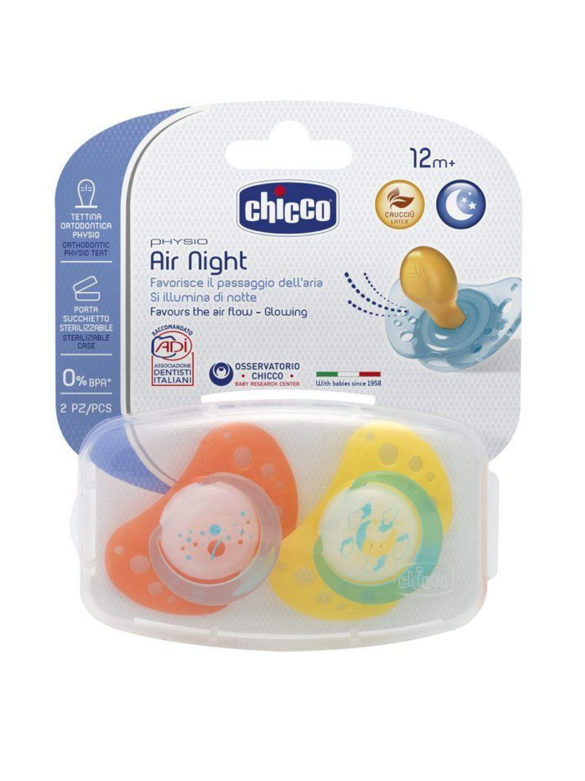 Succhietto air night luminoso caucciù 12 mesi+ 2 pz - Chicco