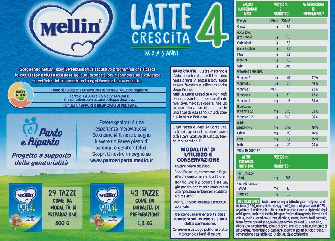 Mellin Latte 3 Liquido (1000 ml) a € 2,42 (oggi)