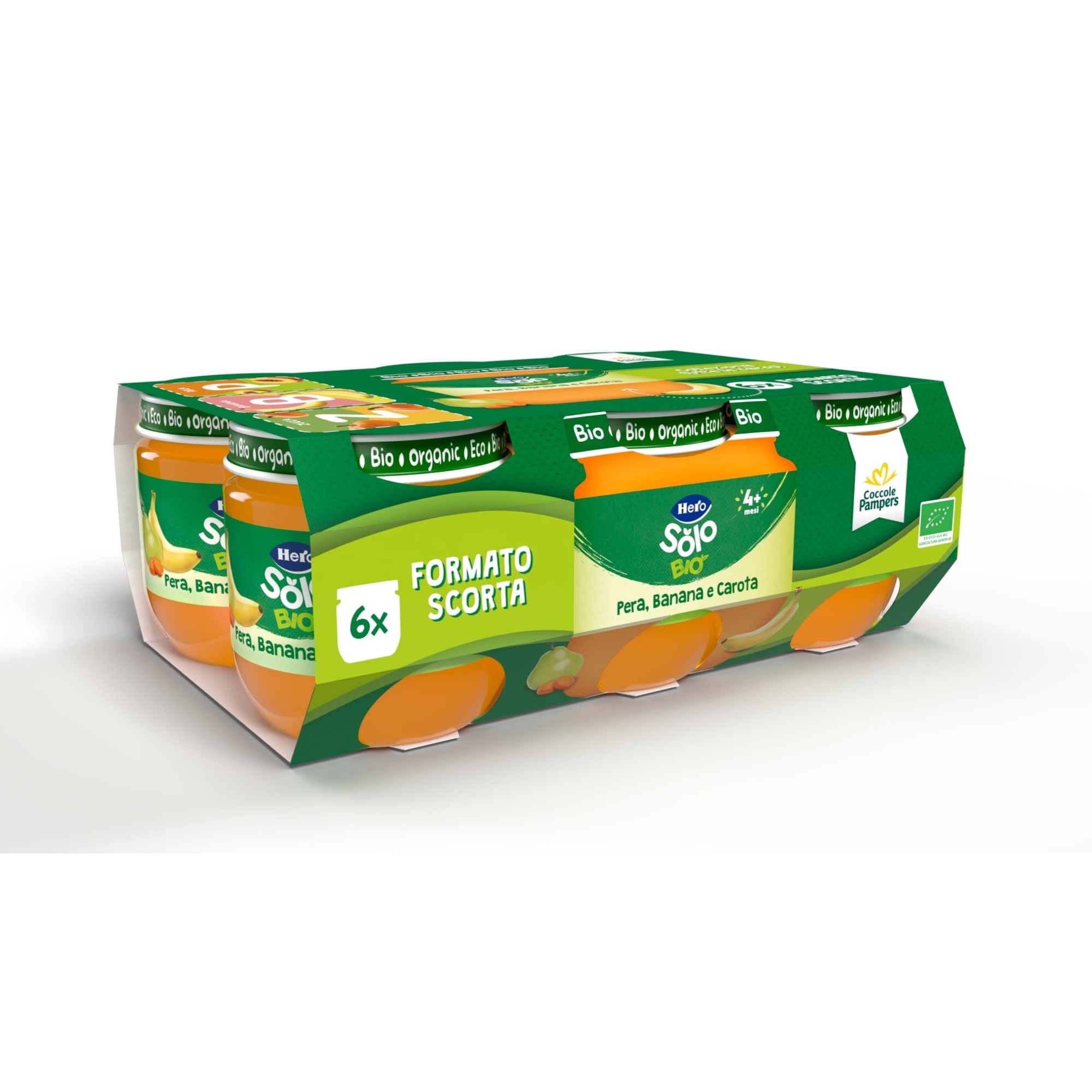 Hero solo omogeneizzati frutta pera banana e carota bio 6x120 gr - Hero