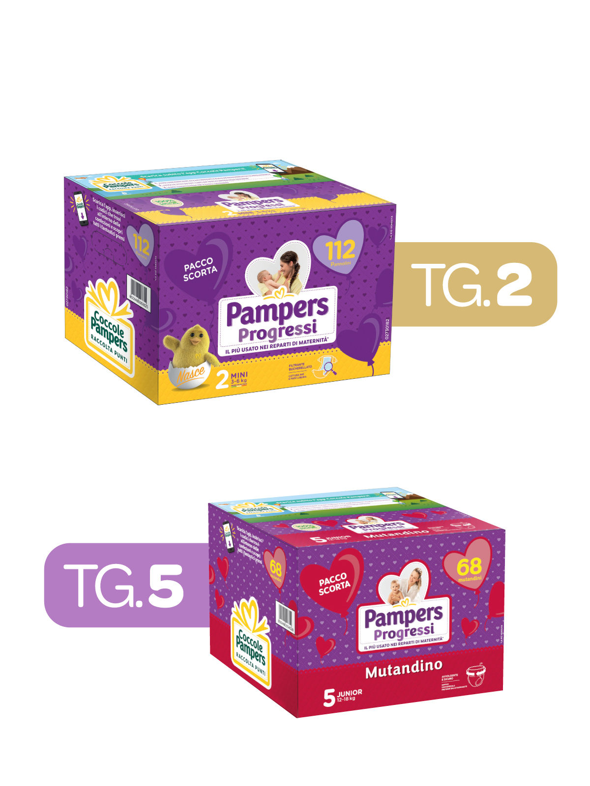 Pampers – quadri progressi tradizionale tg.2 x112 pz + progressi mutandino tg.5 x68 pz -