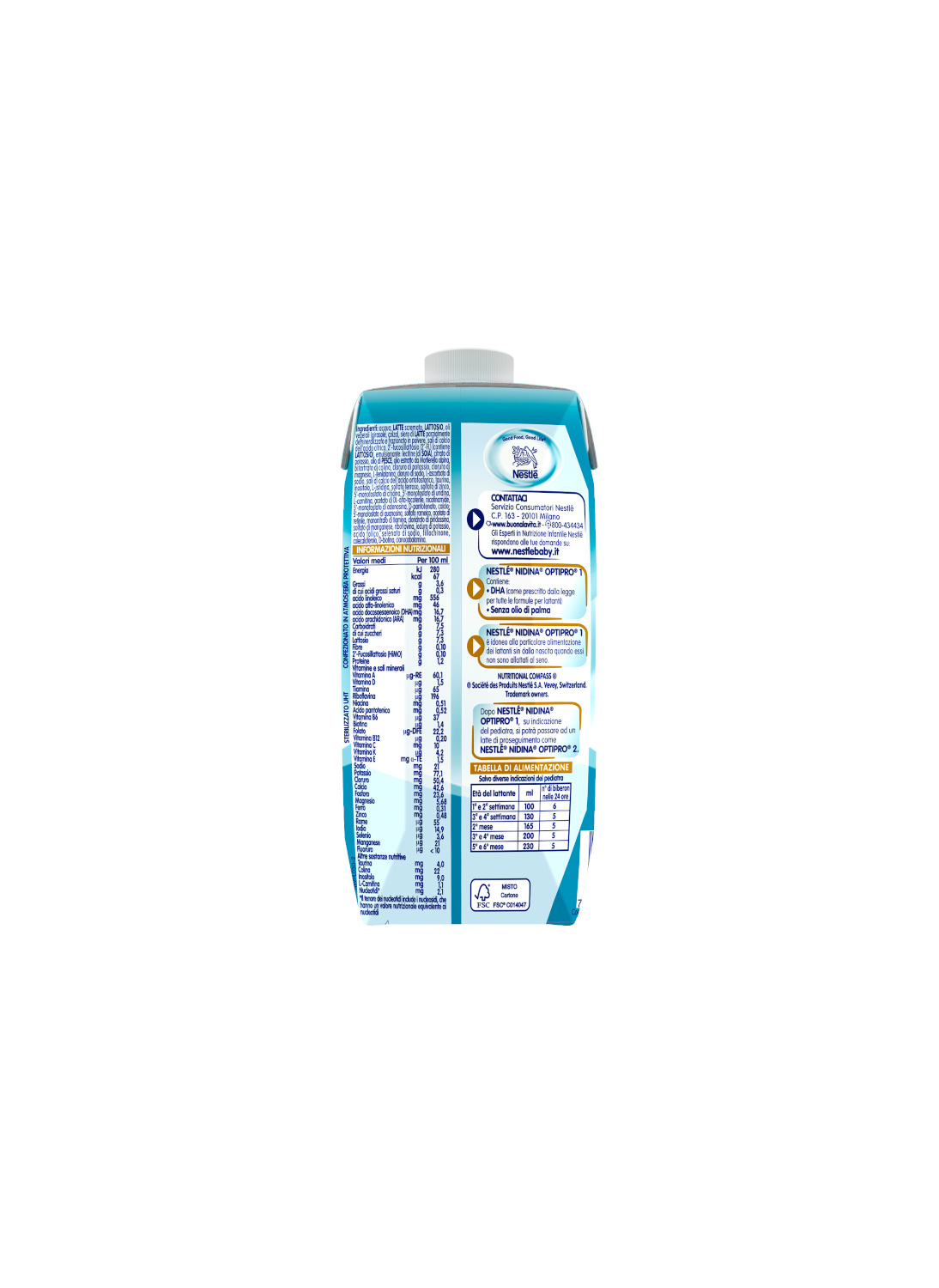 Nestlé - nidina optipro 1 dalla nascita latte per lattanti in formato liquido brick da 500ml - Nestlé