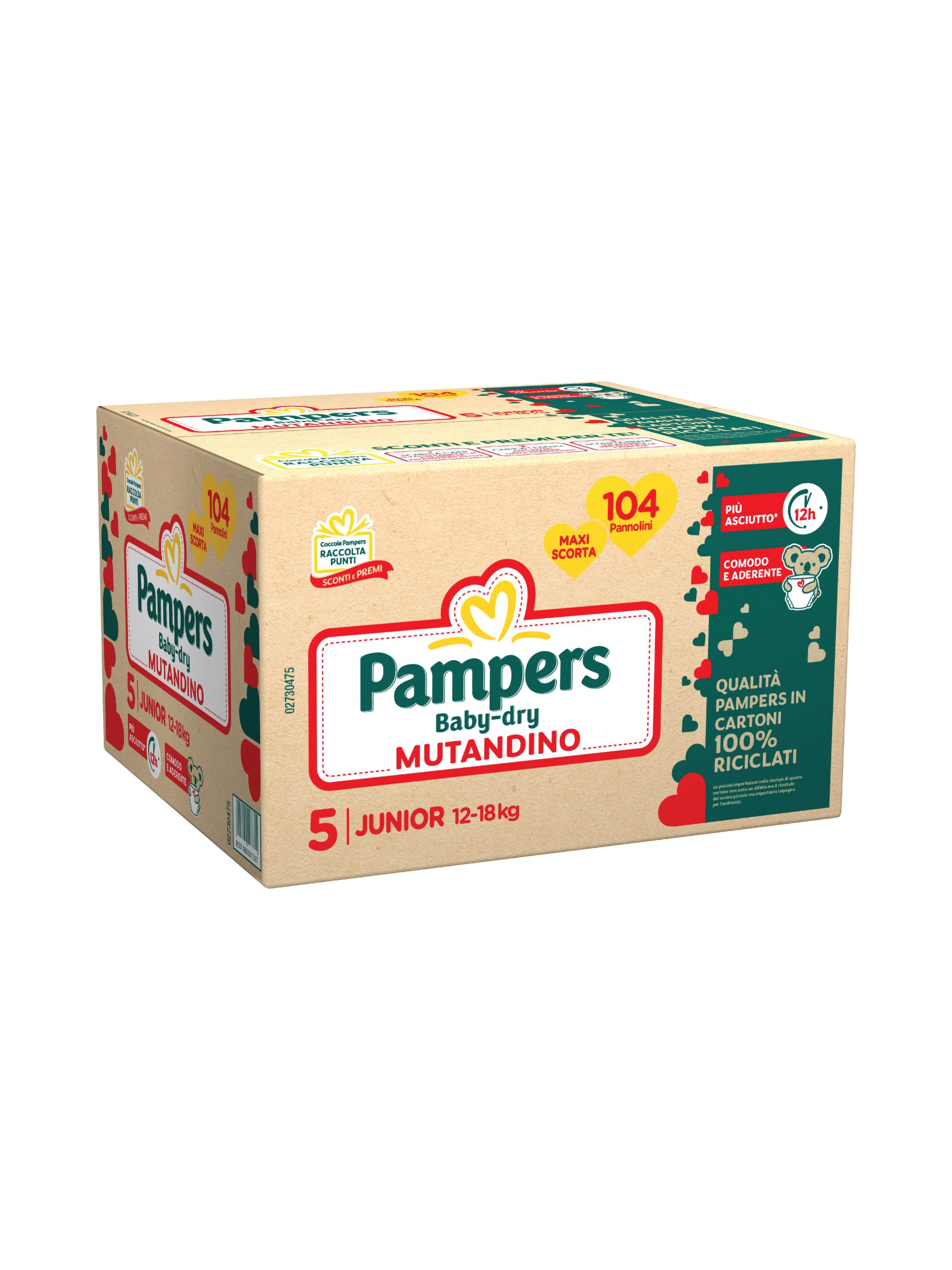 Pampers - baby dry mutandino junior, 104 pannolini, taglia 5 (12-18 kg) - Pampers