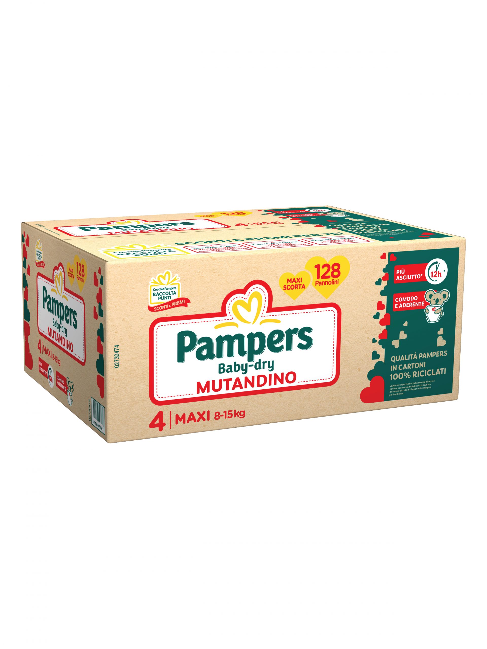 Pampers - baby dry mutandino maxi, 128 pannolini, taglia 4 (8-15 kg) - Pampers