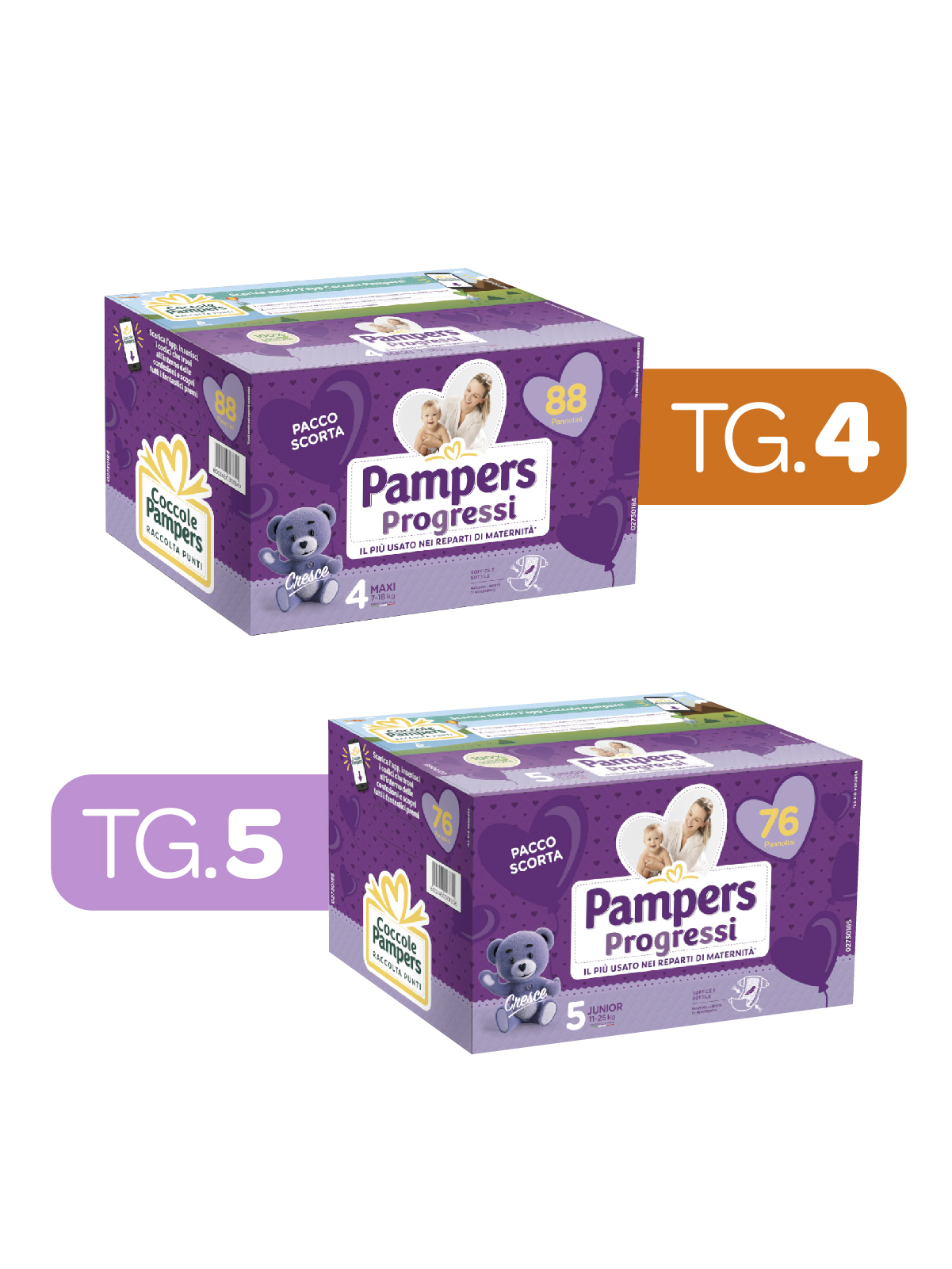 Pampers - quadri progressi tradizionale tg. 4 x88 pz + tradizionale tg.5 x76pz -