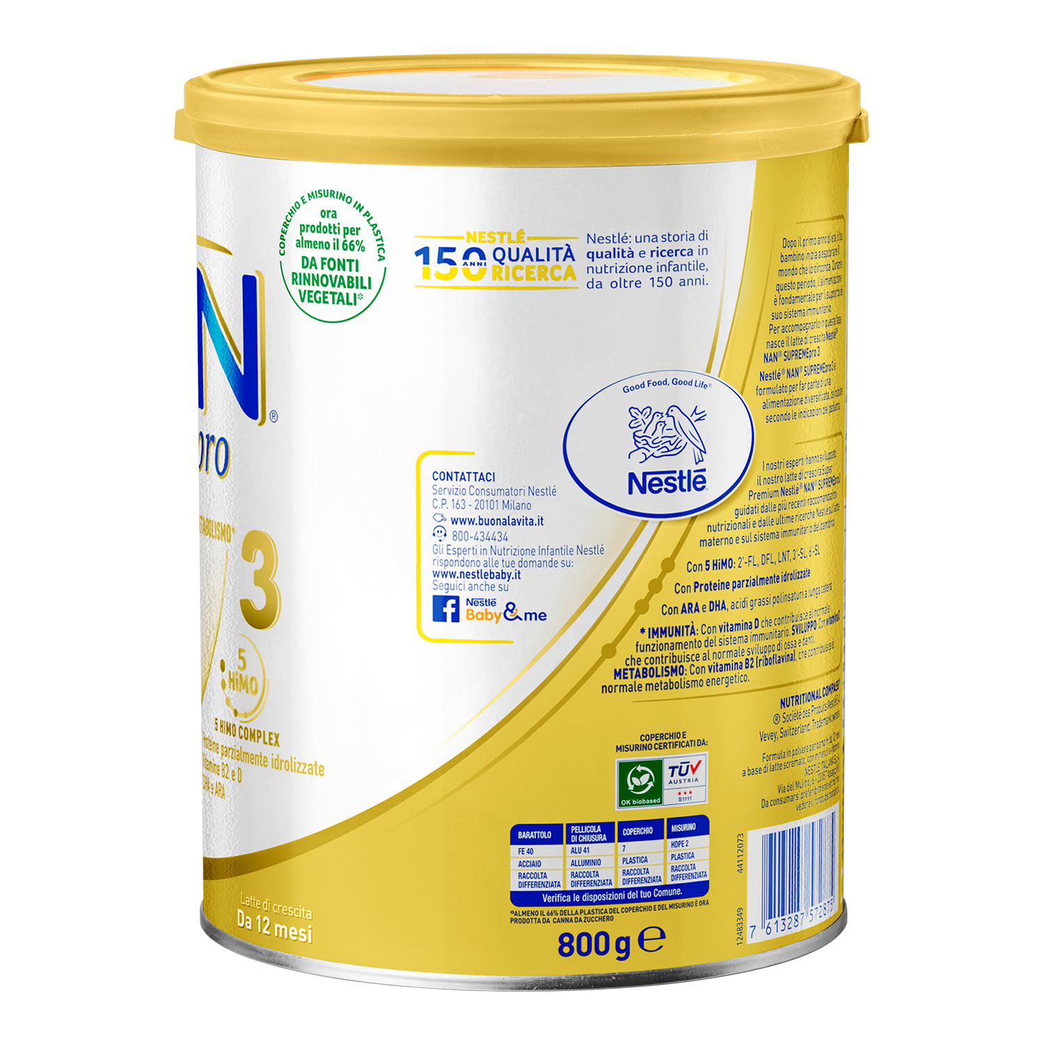 Nestlé - Nidina Crescita 4 Polvere 800g - Latte in Polvere per Bambini dai  2 ai 3 Anni