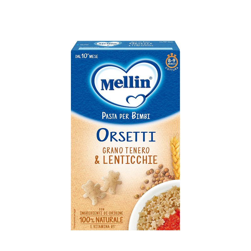 Mellin - la pasta dei bimbi 100% naturale orsetti con grano tenero e lenticchie 280g - Mellin