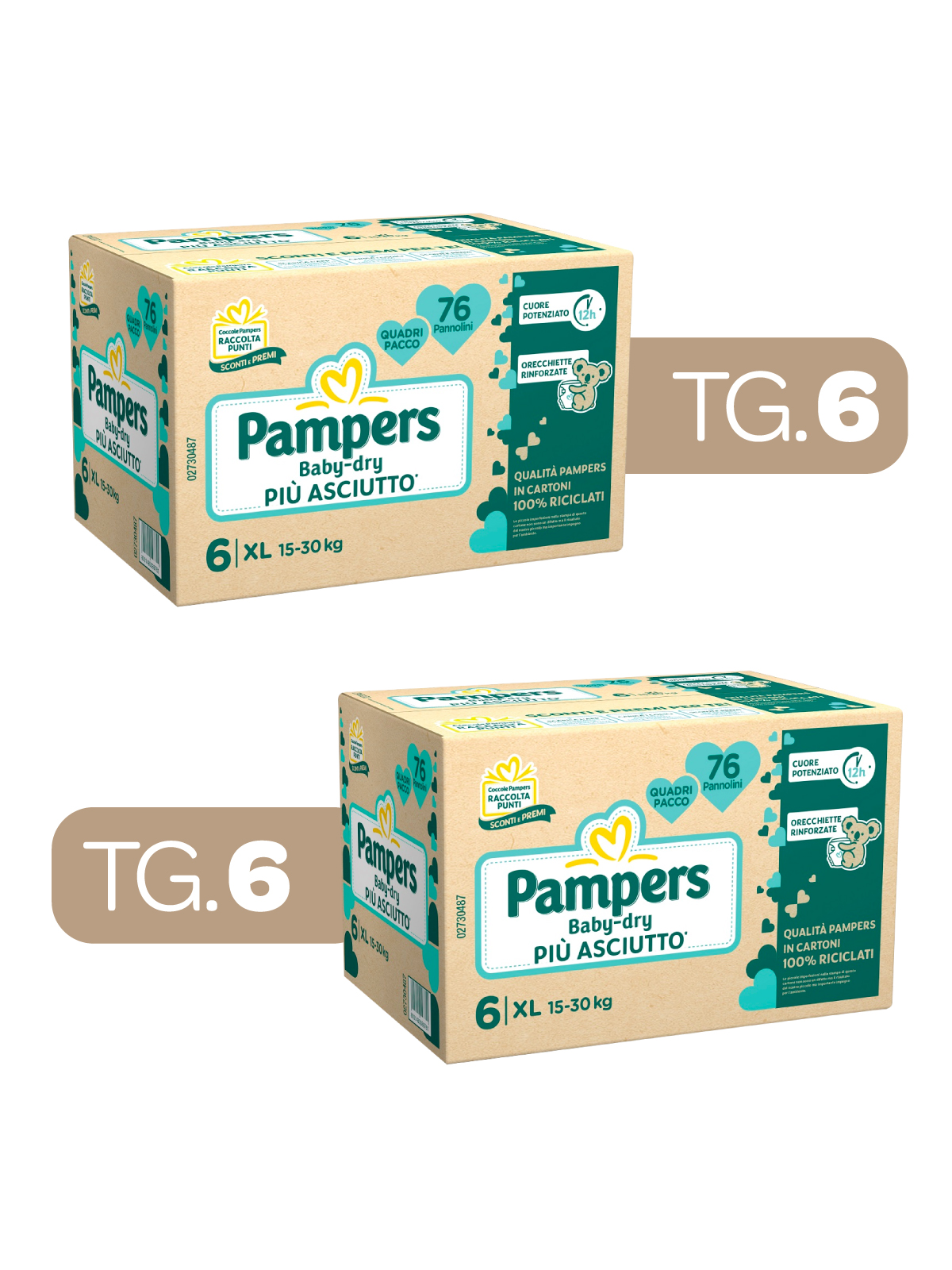Pampers – 2 pack quadri baby dry taglia 6 (15-30 kg) – 76 pz -