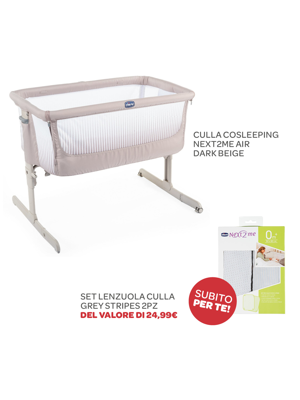 Chicco - next2me air dark beige + set per culla -
