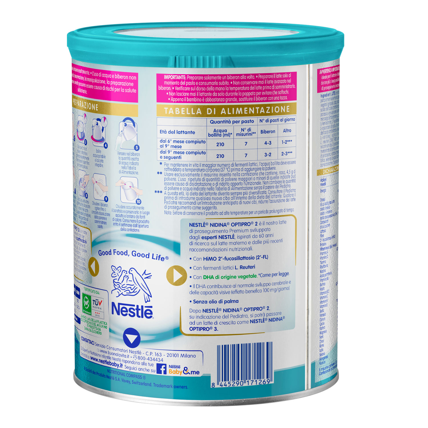 Nestlé nidina optipro 2 da 6 mesi, latte di proseguimento in polvere, latta da 800g - Nestlé Nidina