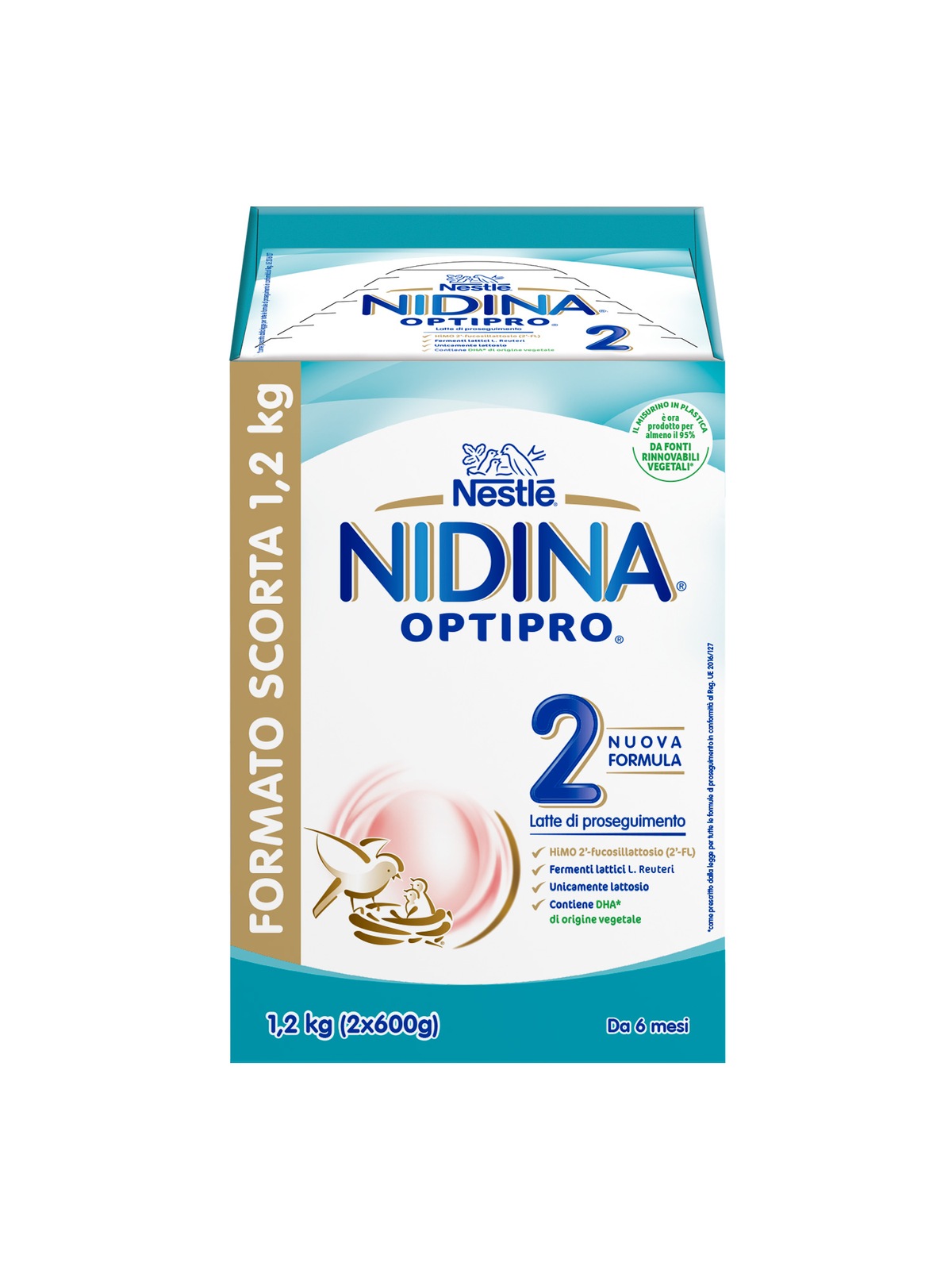 Nestlé nidina optipro 2 da 6 mesi, latte di proseguimento in polvere, 1,2  kg (2x600g) - Bimbostore
