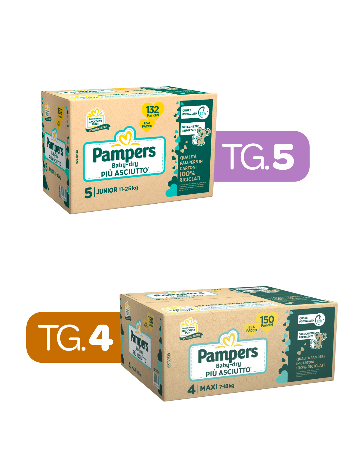 Pampers - esapack  baby dry maxi x150- pampers - baby dry junior x132 - 