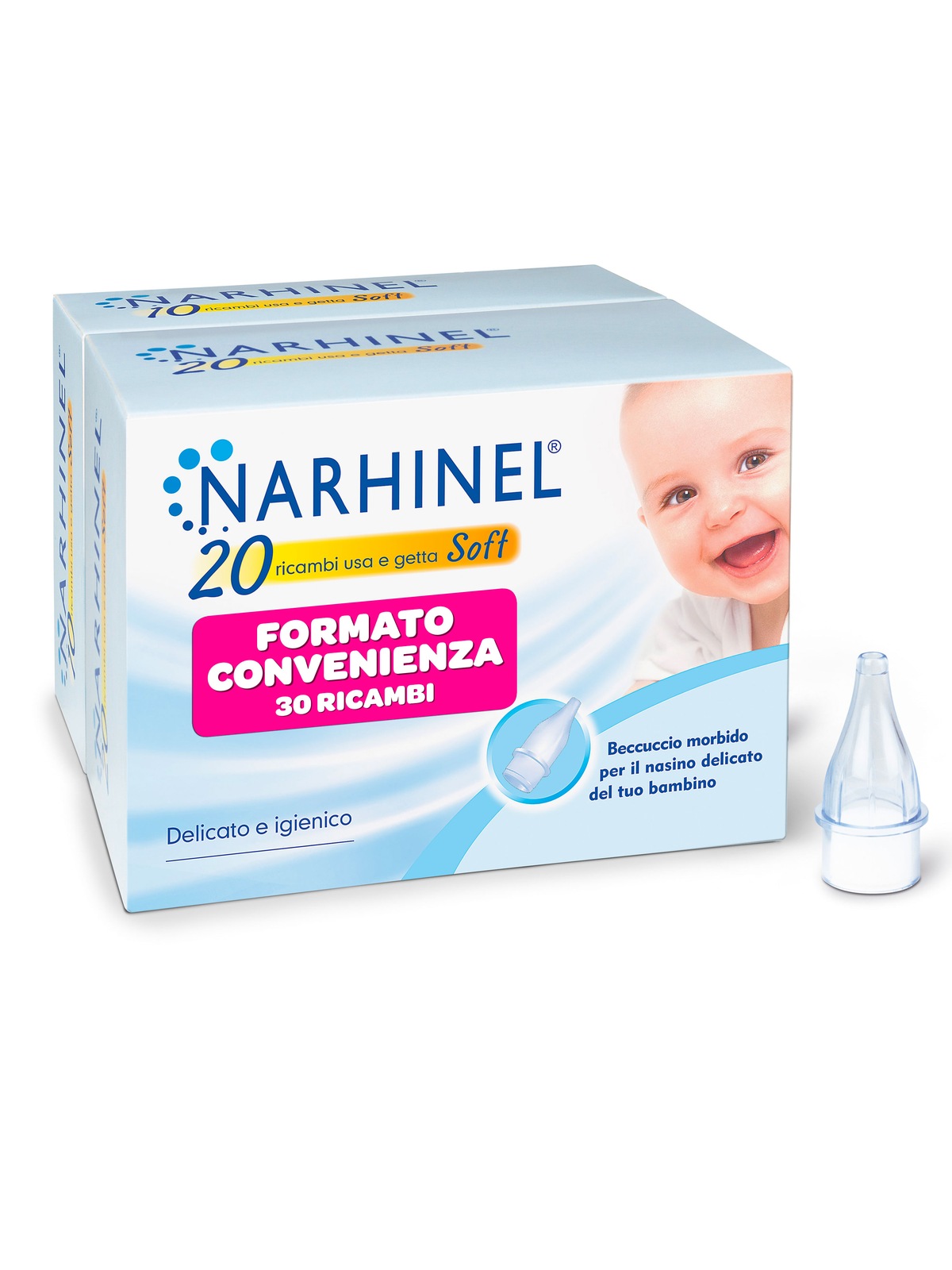 Narhinel ricambi per aspiratore nasale per neonati e bambini con filtro assorbente per trattenere il muco, usa e getta, soft 20+10 - NARHINEL