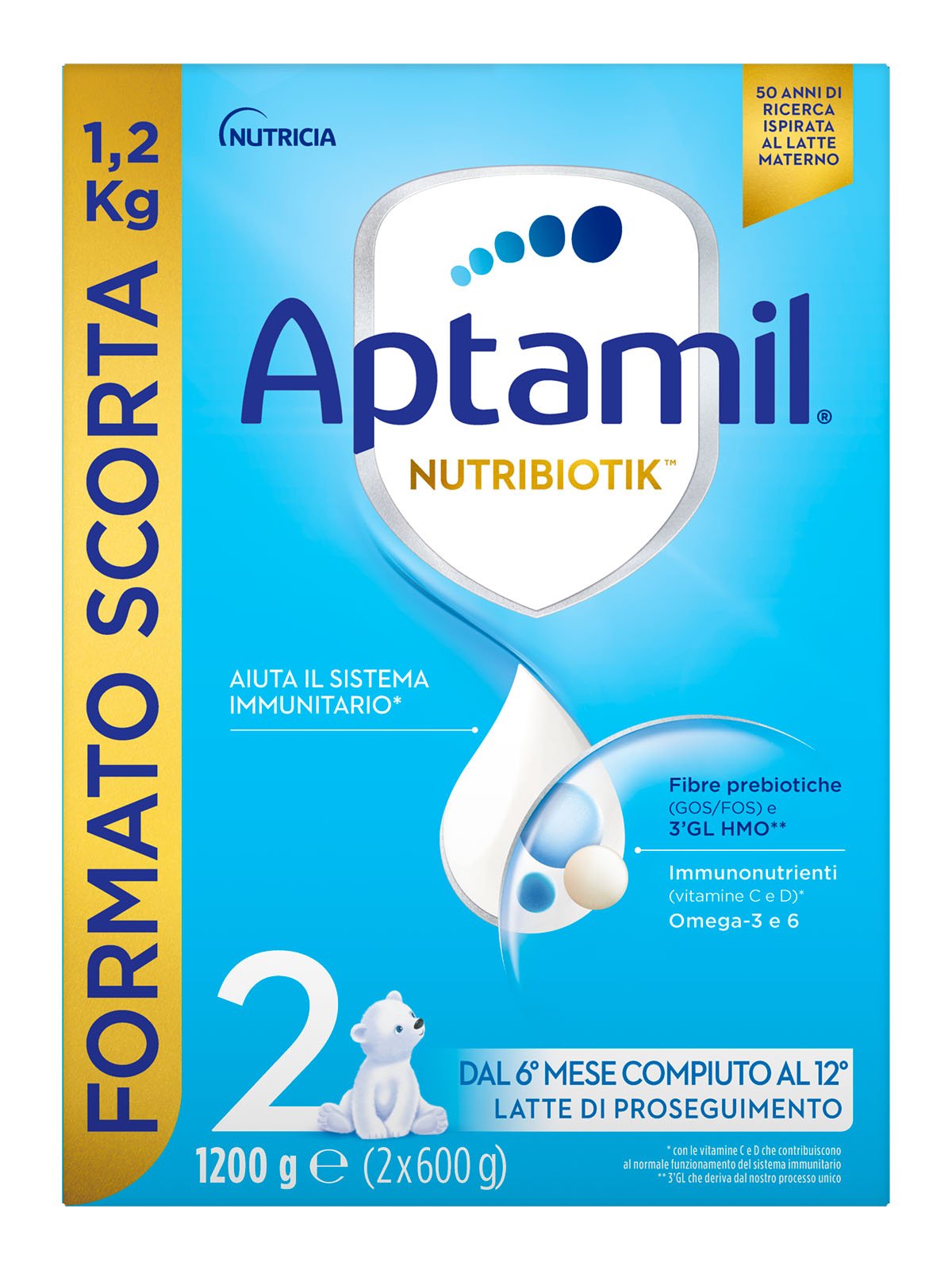 APTAMIL - 2 Latte di Proseguimento Nutrobiotik 1.200gr (2 buste x 600gr) -  Bimbostore