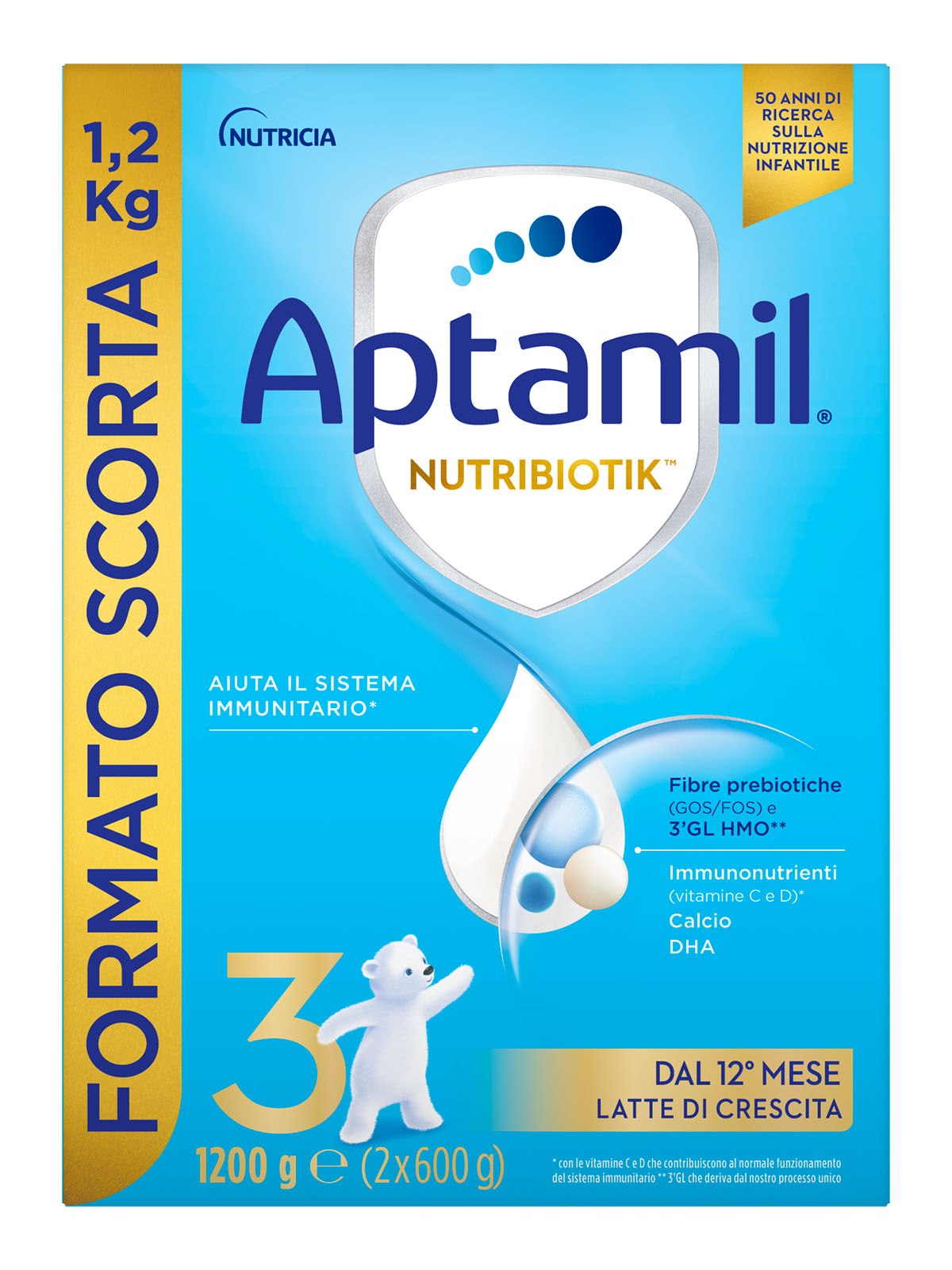 APTAMIL - 3 Latte di Crescita Nutrobiotik 1.200gr (2 buste x 600gr) -  Bimbostore