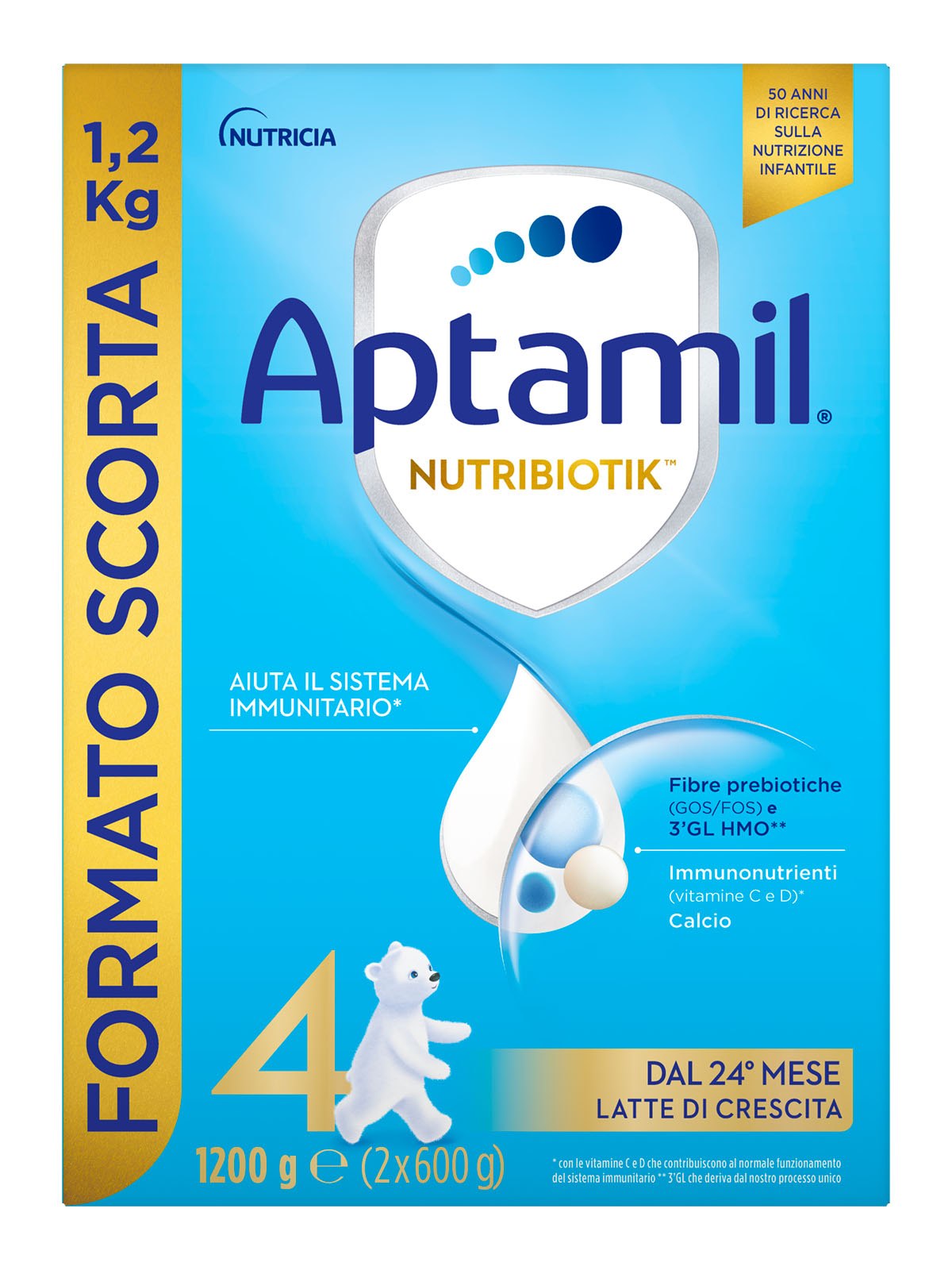 APTAMIL - 4 Latte di Crescita Nutrobiotik 1.200gr (2 buste x 600gr) -  Bimbostore
