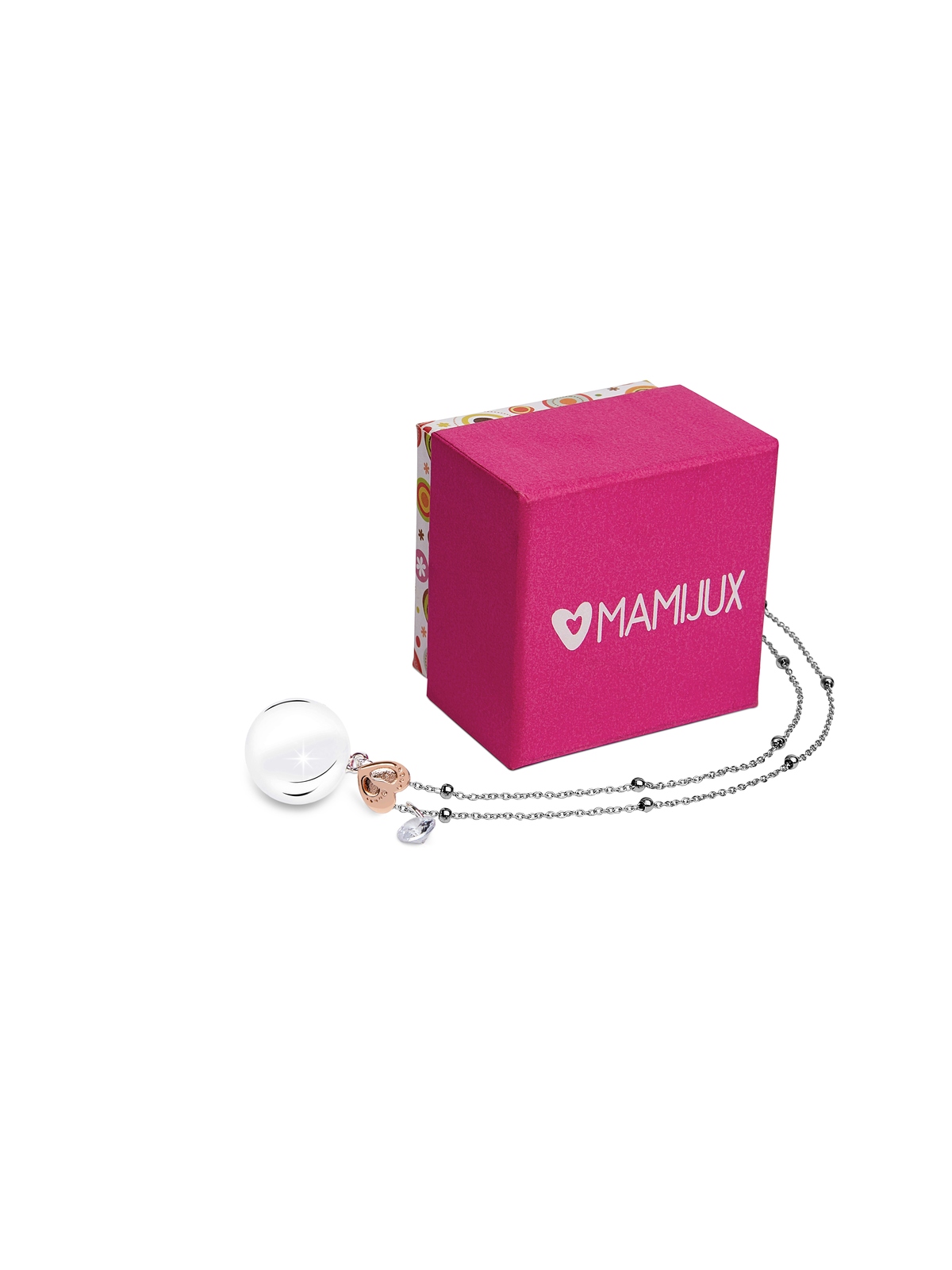 Mamijux chiama angeli con cuore centrale con piedini incisi in oro rosa - Mamijux