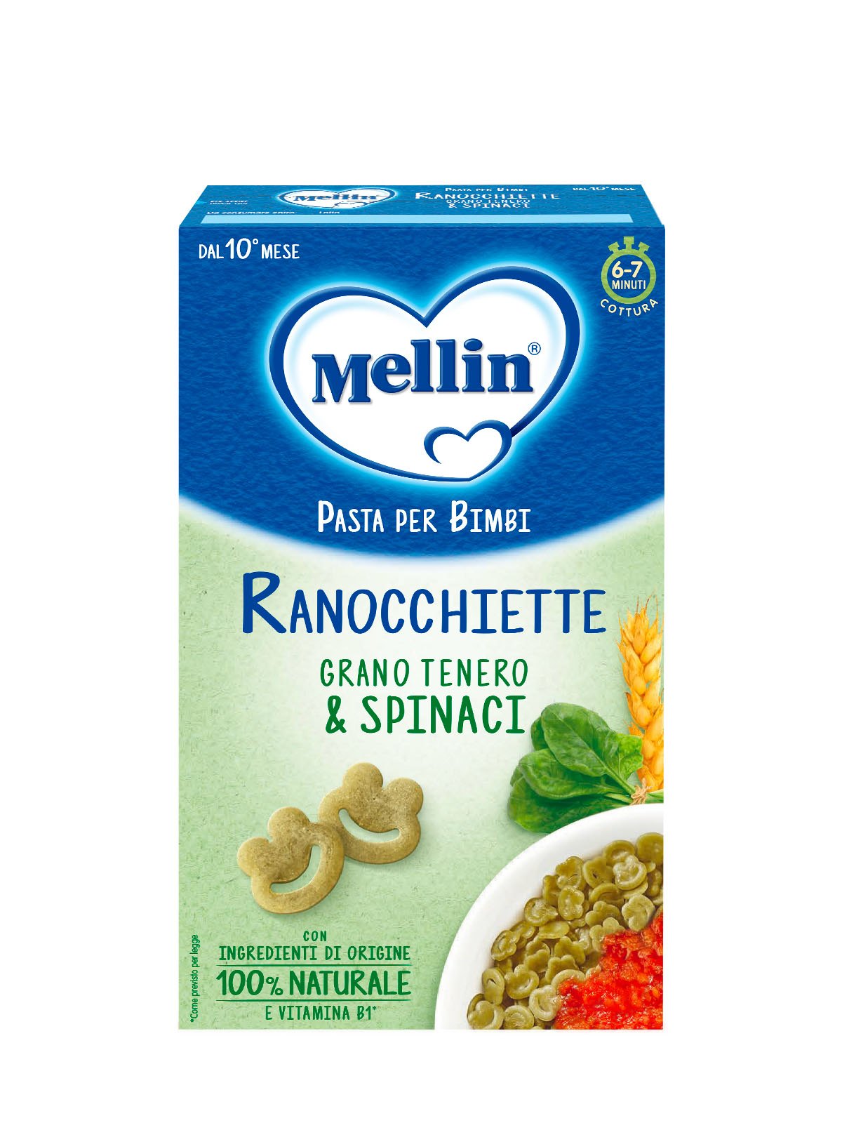 Mellin - la pasta dei bimbi 100% naturale ranocchiette con farina grano tenero e spinaci 280g - Mellin