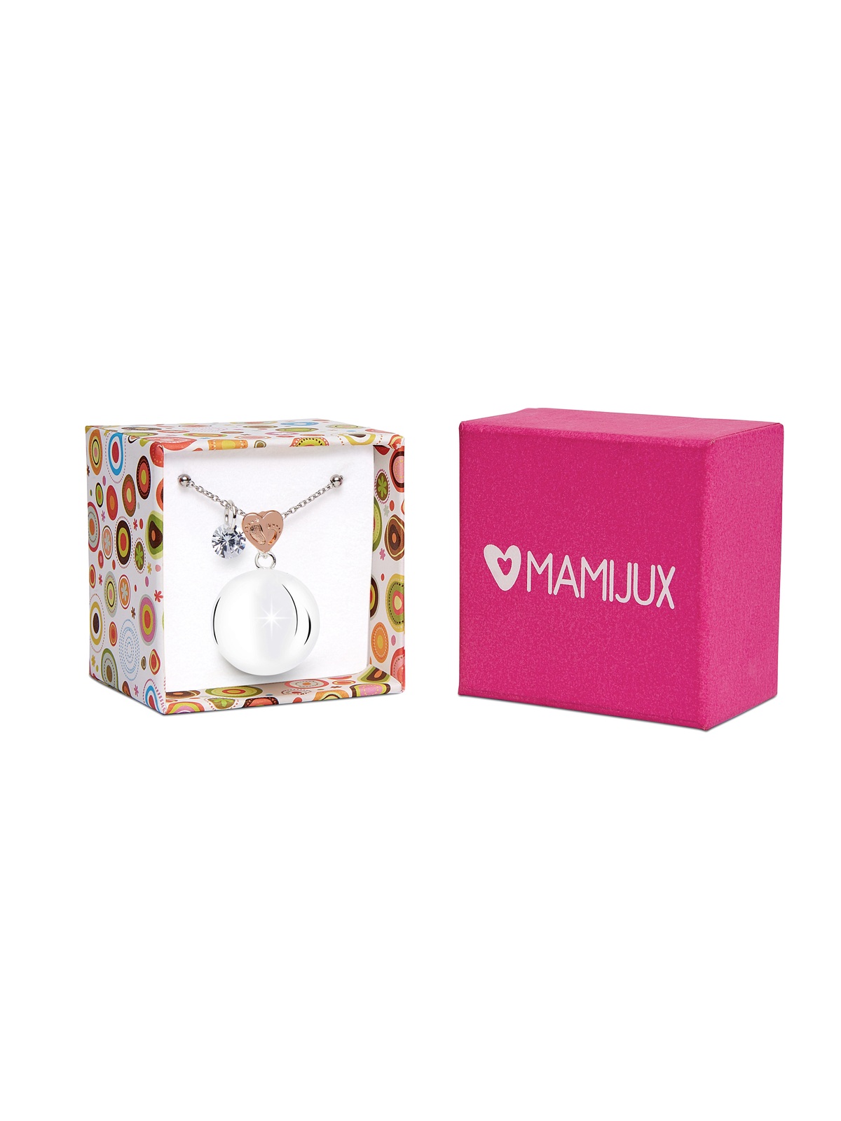 Mamijux chiama angeli con cuore centrale con piedini incisi in oro rosa - Mamijux