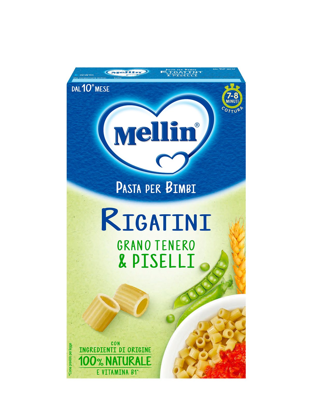 Mellin - la pasta dei bimbi 100% naturale rigatini con farina grano tenero e piselli 280g - Mellin