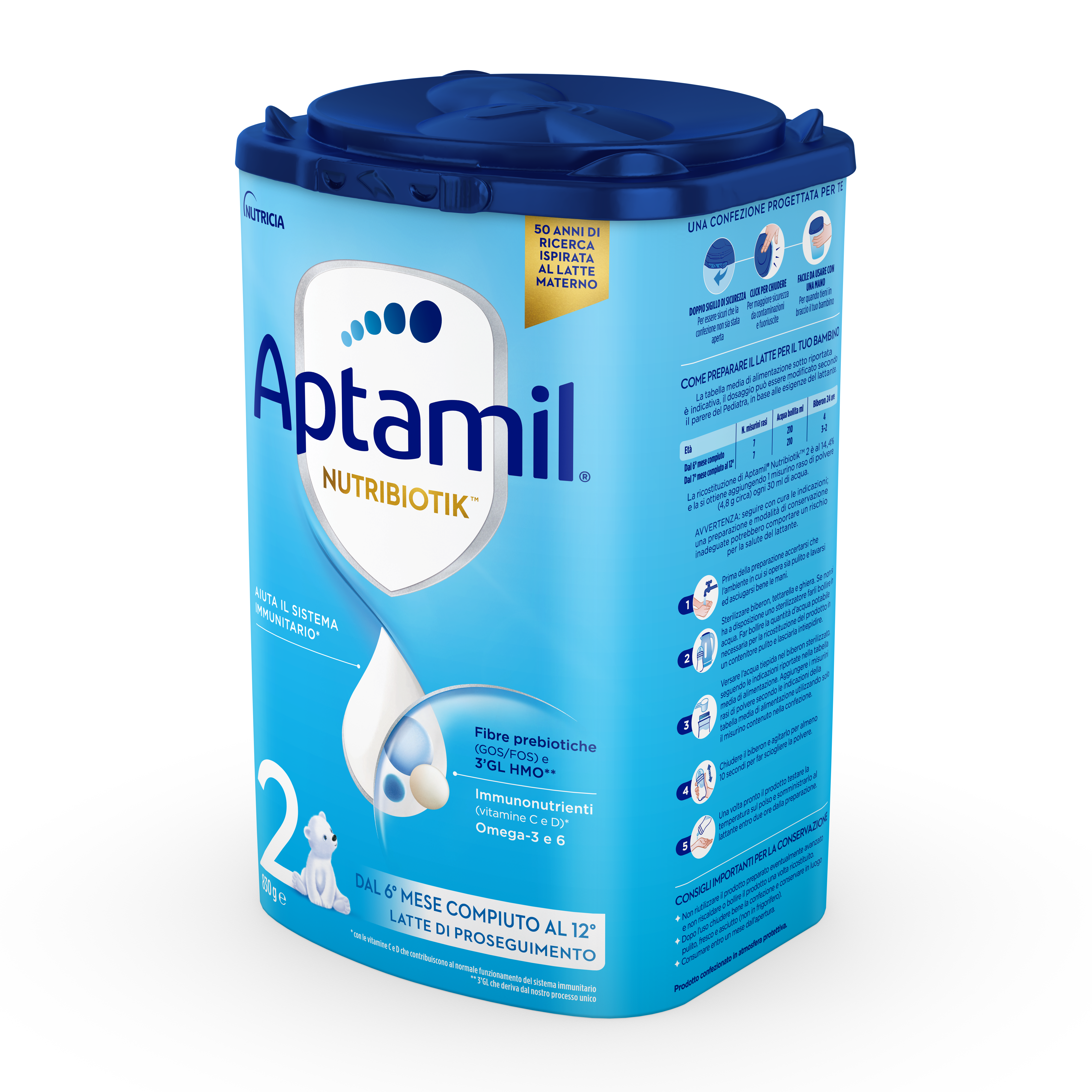 Aptamil nutribiotik 2 - latte di proseguimento in polvere indicato dal 6° mese compiuto al 12° - 830g - Aptamil