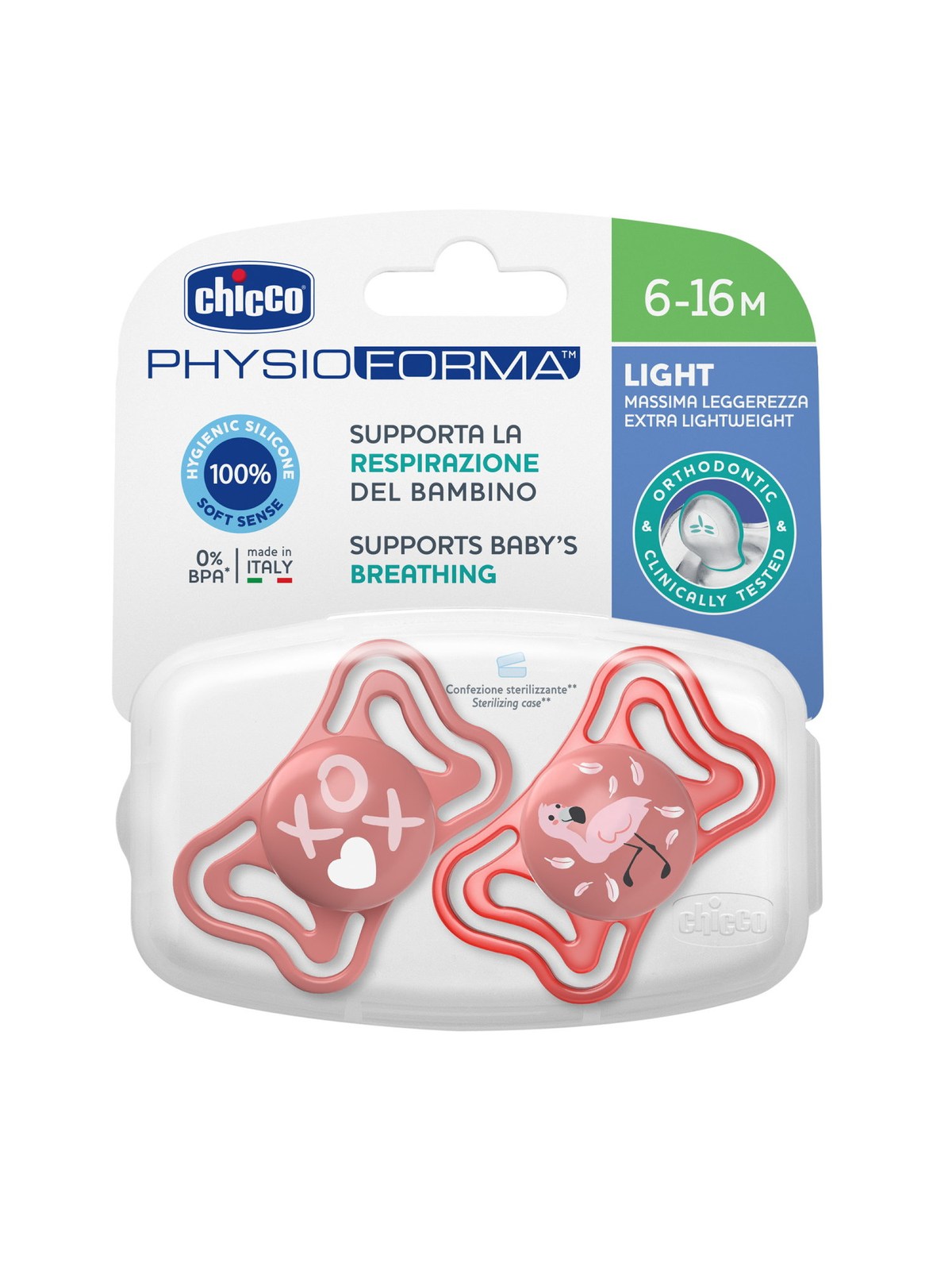 Chicco succhietto physio light pink sil 6-16m 2 pz - Chicco