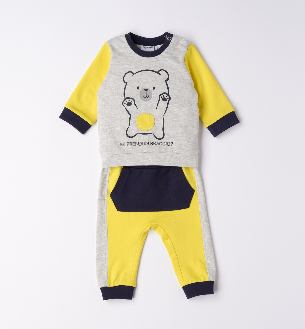 Mignolo tuta maglia felpa grigio mel amaniche gialle st orsetto - Mignolo