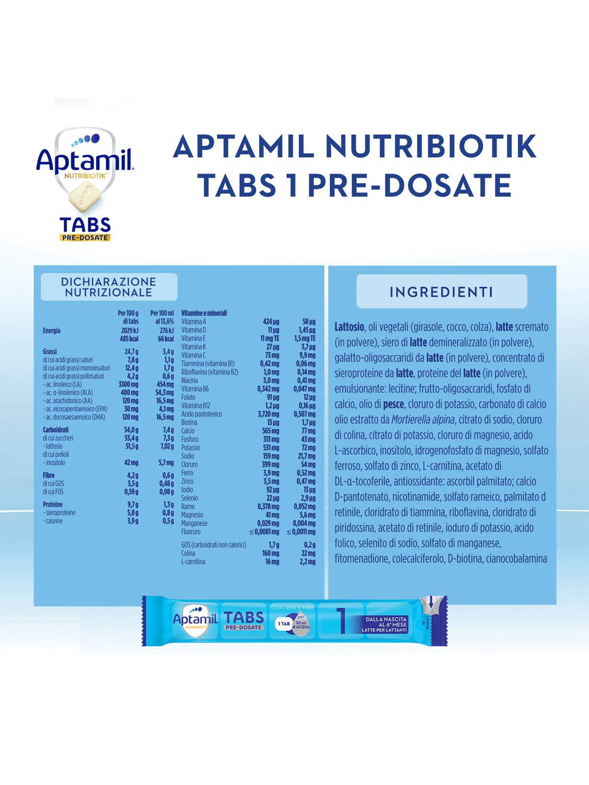 Aptamil nutribiotik tabs 1 pre-dosate - latte per lattanti in tabs  pre-dosate - dalla nascita fino al 6° mese compiuto - confezione da 21  bustine (105 tabs pre-dosate) - Bimbostore