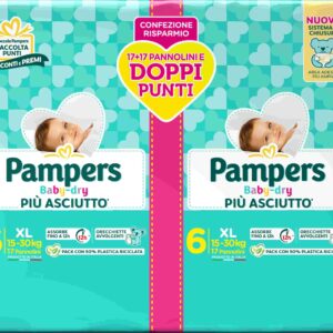 Pampers baby-dry tg.6 xl 15-30kg - 17+17 pz - Pampers