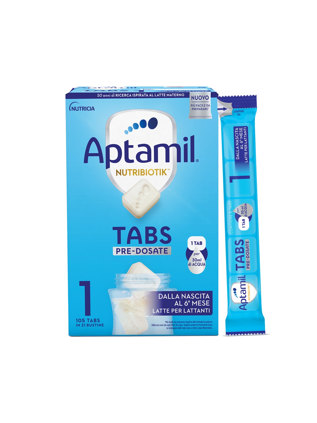 Aptamil nutribiotik tabs 1 pre-dosate - latte per lattanti in tabs pre-dosate - dalla nascita fino al 6° mese compiuto - confezione da 21 bustine (105 tabs pre-dosate) - Aptamil