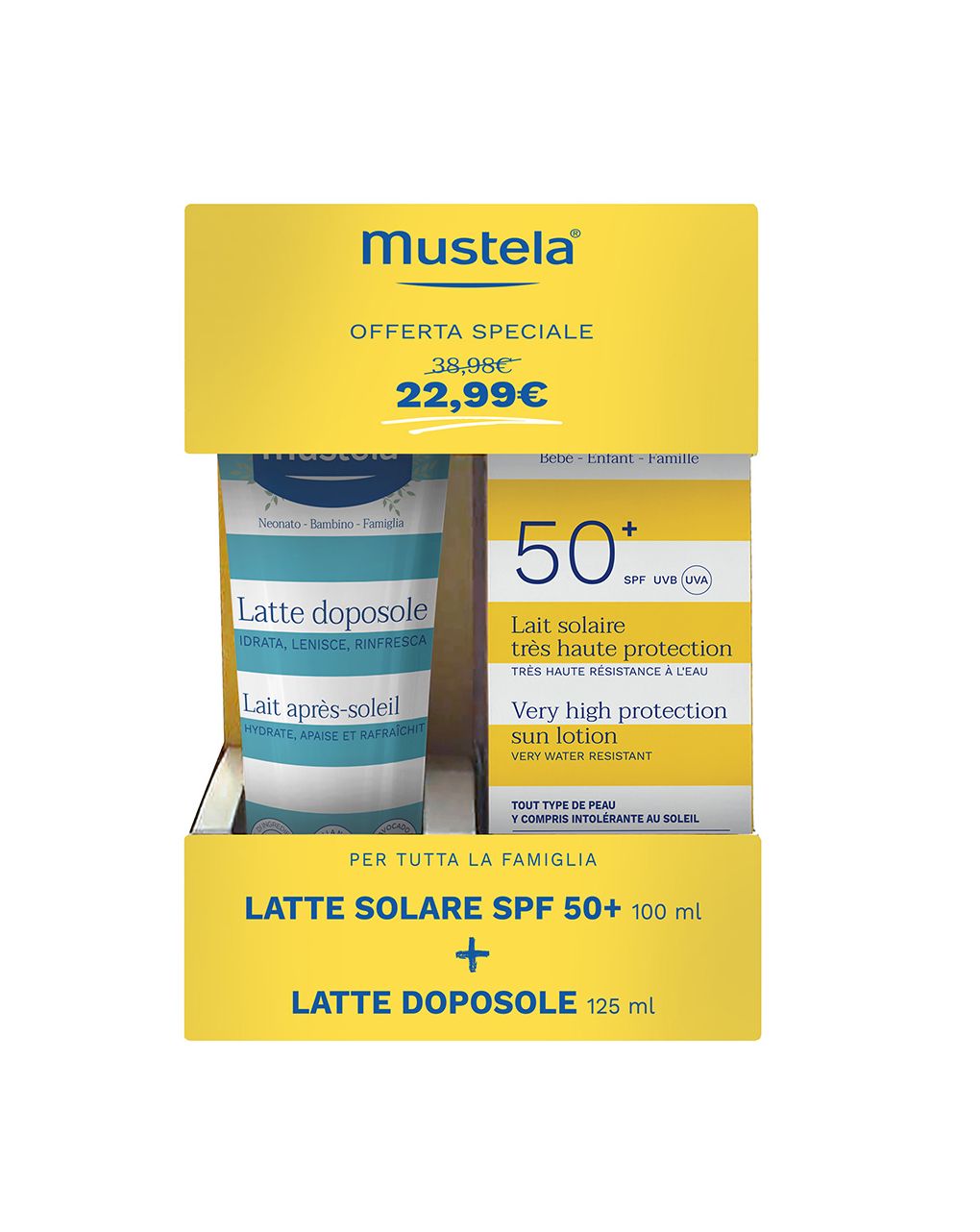Mustela  - bipack latte solare protezione molto alta spf50+ 100ml + latte doposole 125ml - Mustela