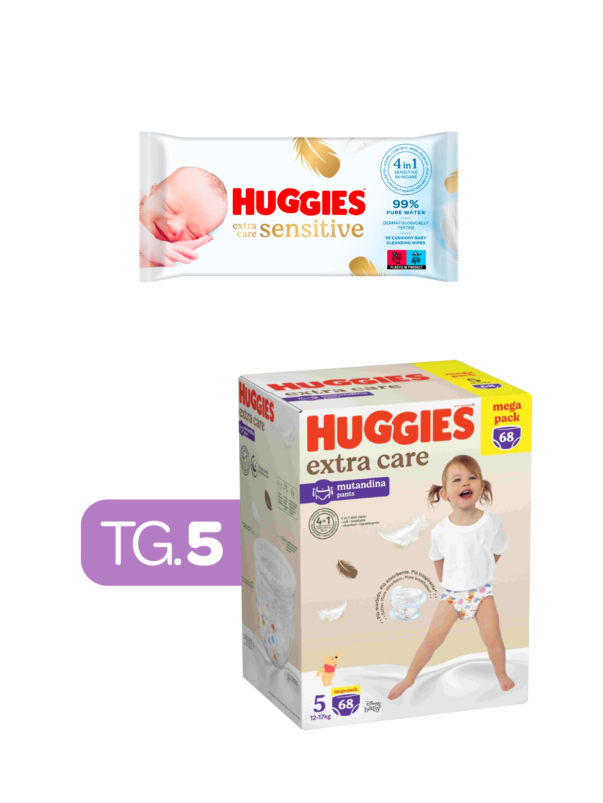 Huggies extra care mutandina mega pack tg. 5 + huggies -extra care huggies salviette  56 - 