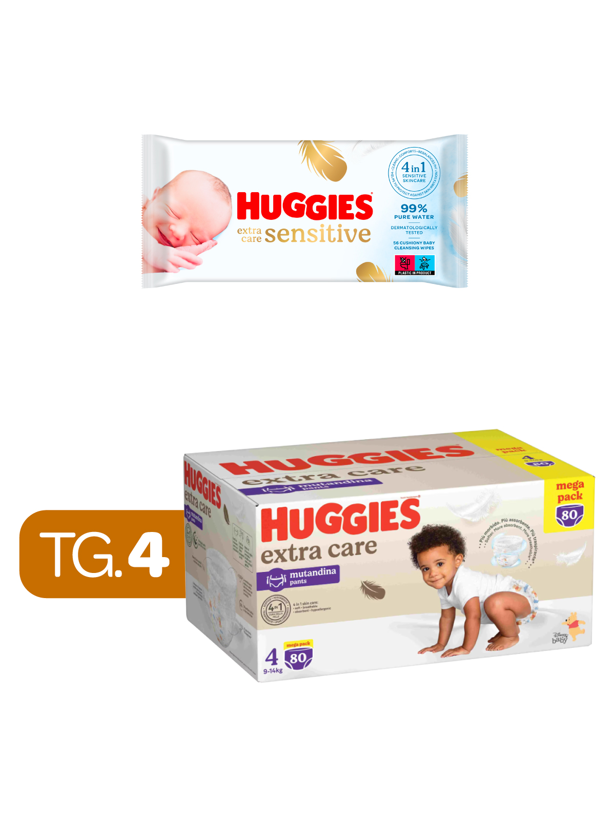 Huggies extra care mutandina mega pack tg. 4  + huggies -extra care huggies salviette  56 - 