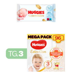 Huggies extra care mega pack tg.3 + huggies -extra care huggies salviette  56 - 
