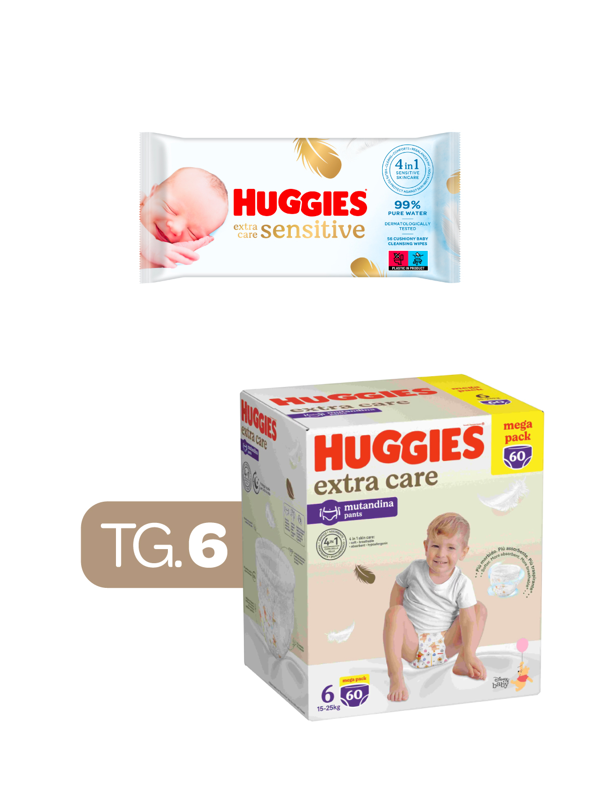 Huggies extra care mutandina mega pack tg. 6 + huggies -extra care huggies salviette  56 - 