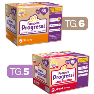 Pampers - quadri progressi xl 68 pezzi + pampers - progressi mutandino quadri junior 68 pezzi - 