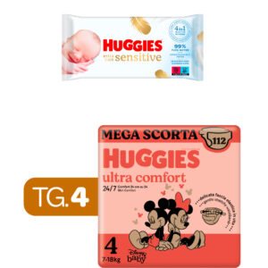 Huggies ultra comfort megapack tg.4 - 112 pezzi + huggies -extra care huggies salviette  56 - 