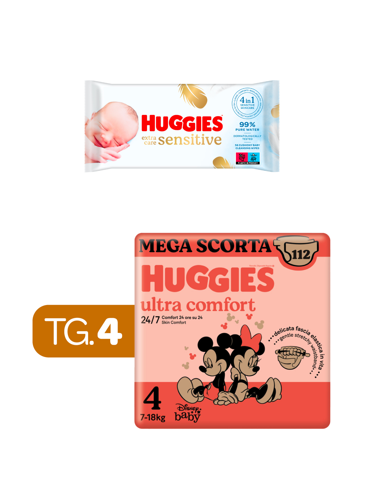 Huggies ultra comfort megapack tg.4 - 112 pezzi + huggies -extra care huggies salviette  56 - 