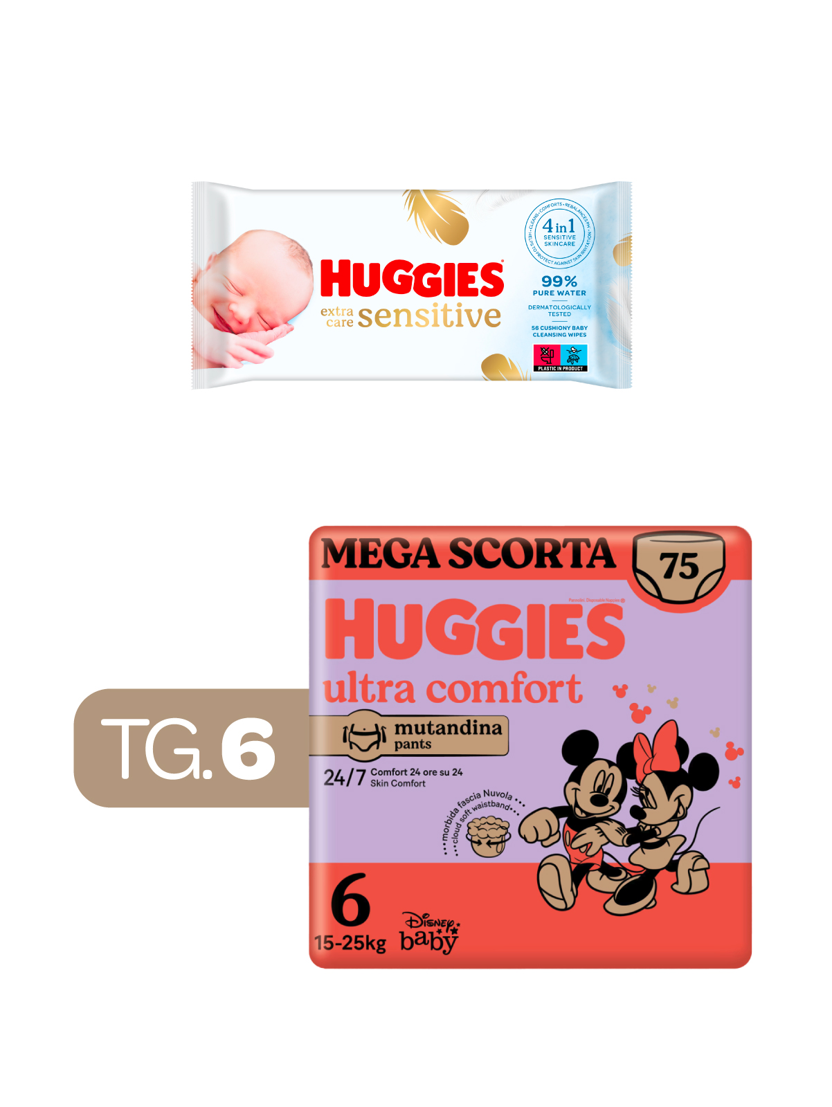 Huggies ultra comfort mutandina megapack tg.6 - 75 pezzi + huggies -extra care huggies salviette  56 - 