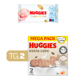 Huggies extra care mega pack tg. 2 - 104 pezzi + huggies -extra care huggies salviette  56 - 