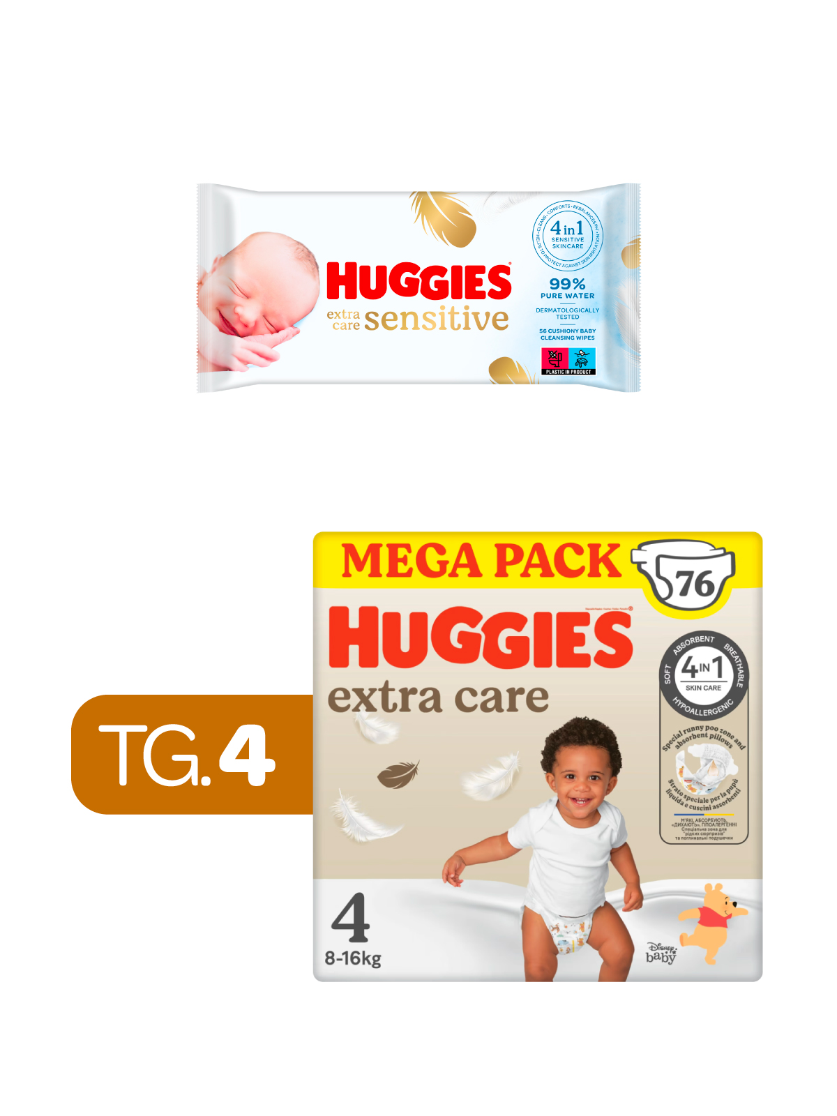 Huggies extra care mega pack tg.4 - 76 pezzi + huggies -extra care huggies salviette  56 - 