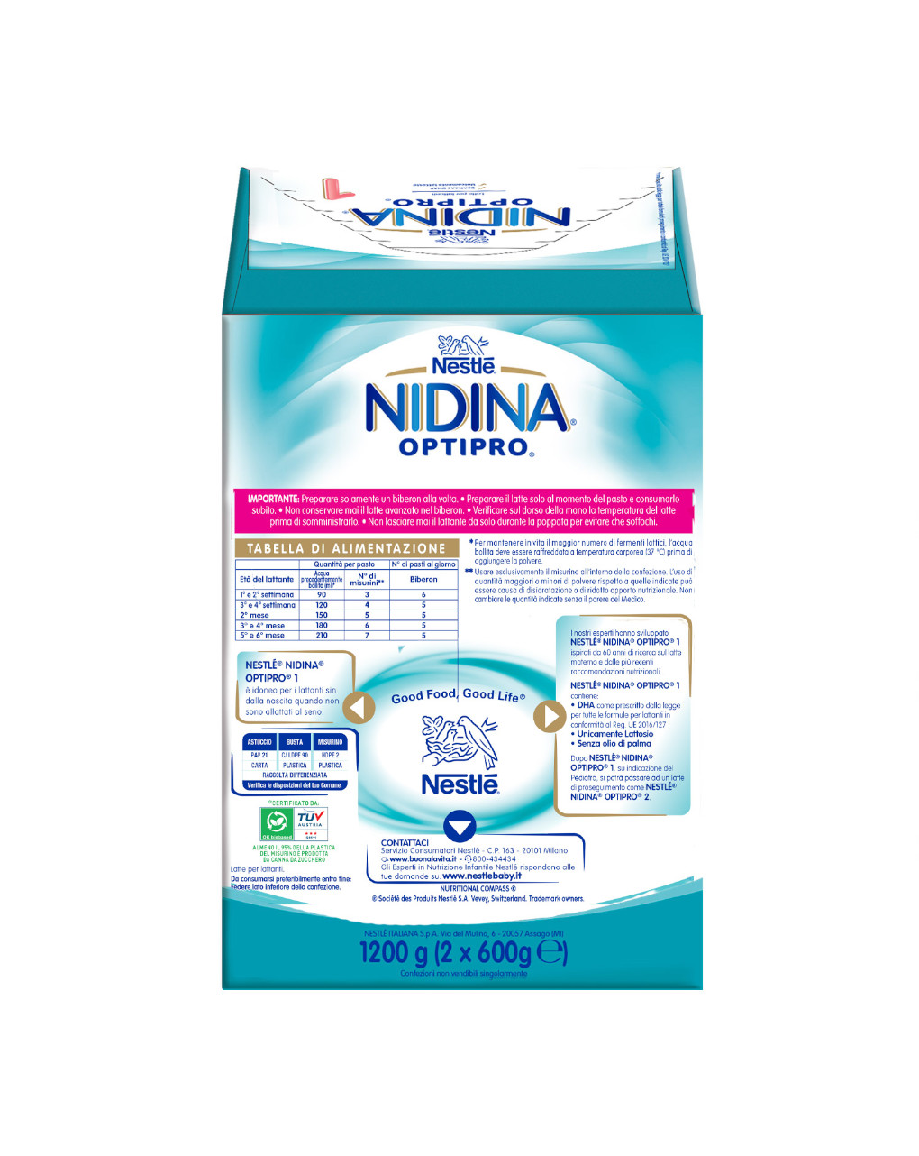 Nestlé nidina optipro 1 dalla nascita latte in polvere - 1.2 kg (2x600g) - Nestlé