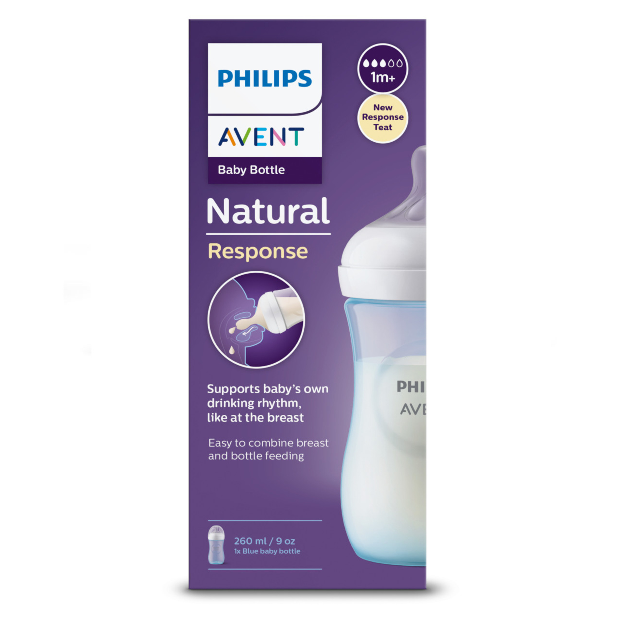 Biberon natural con tettarella a risposta naturale azzurro da 260 ml 1m+ | senza bpa - philips avent - Avent