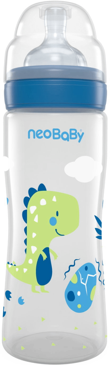 Neo baby biberon plastica collo largo 330 ml 4m+ dino blu - NEOBABY