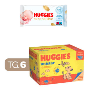 Huggies  unistar megapack 15-30 kg tg.6 (extralarge) - 105 pz + huggies - extra care huggies salviette  56 - 