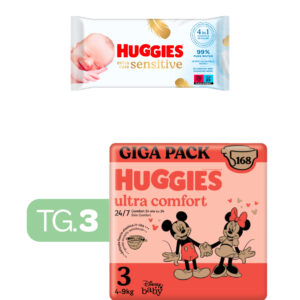 Huggies ultra comfort gigapack tg 3 168 pezzi + huggies - extra care huggies salviette  56 - 