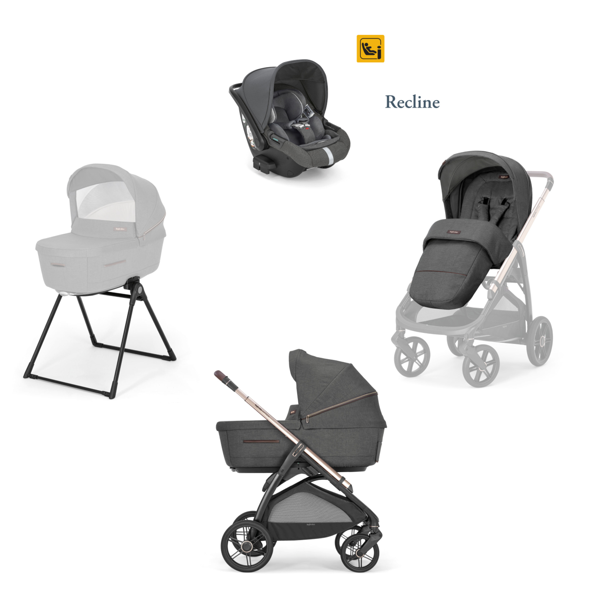 Aptica system quattro darwin infant recline colore velvet grey telaio palladio black – inglesina - Inglesina