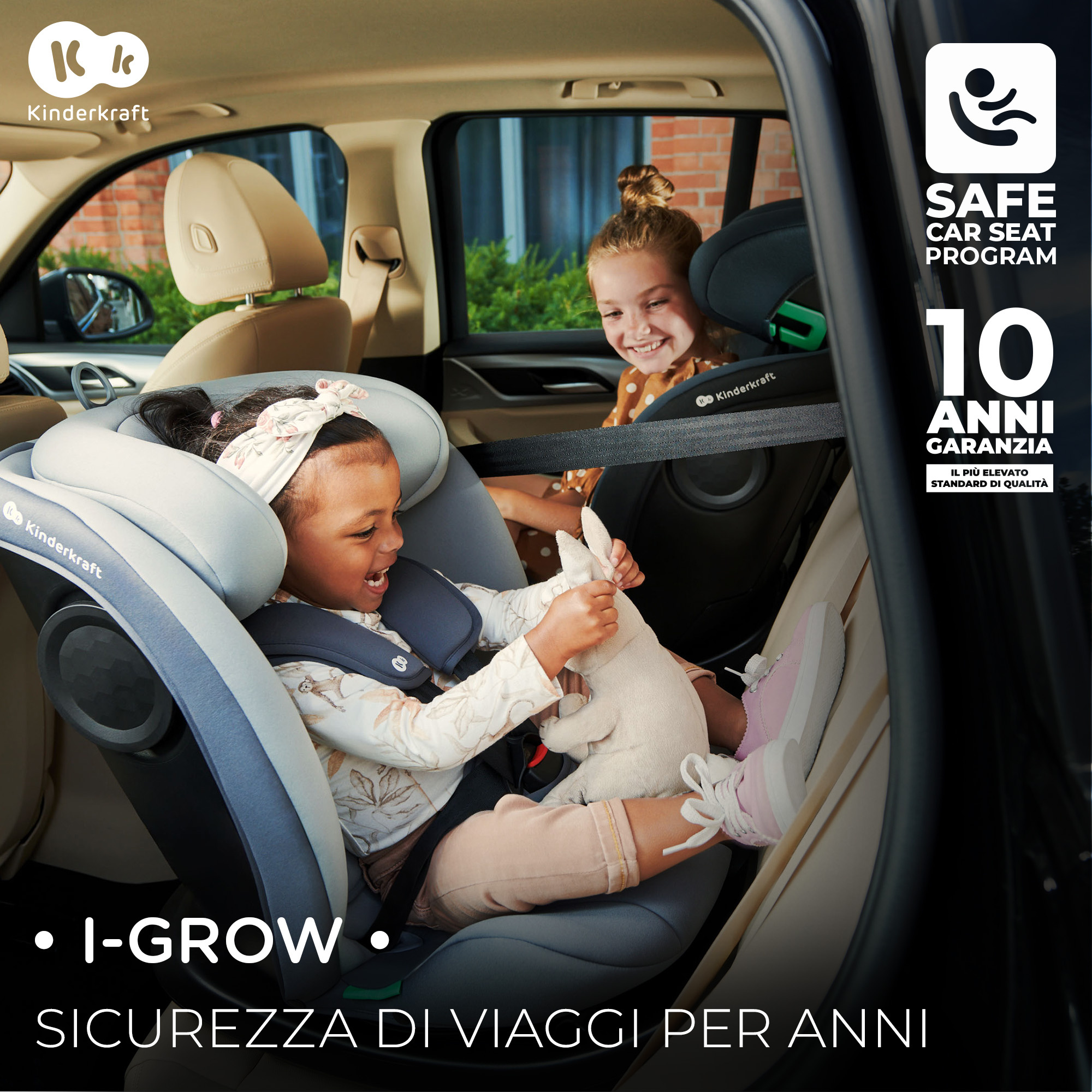 Kinderkraft seggiolino auto i-grow i-size grey 40-150cm con base girevole - KinderKraft